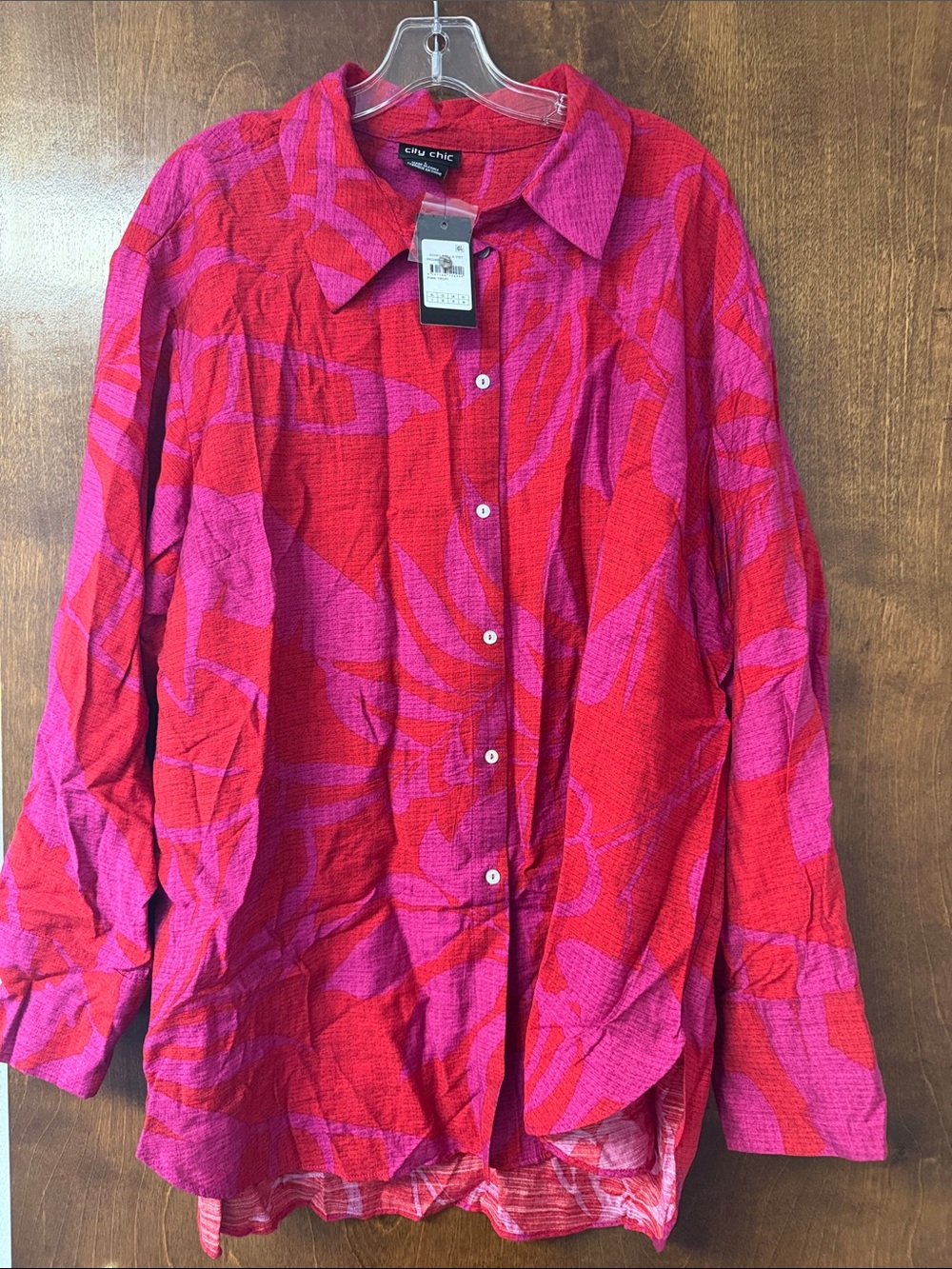 City Chic Red and Pink Button-Down Shirt